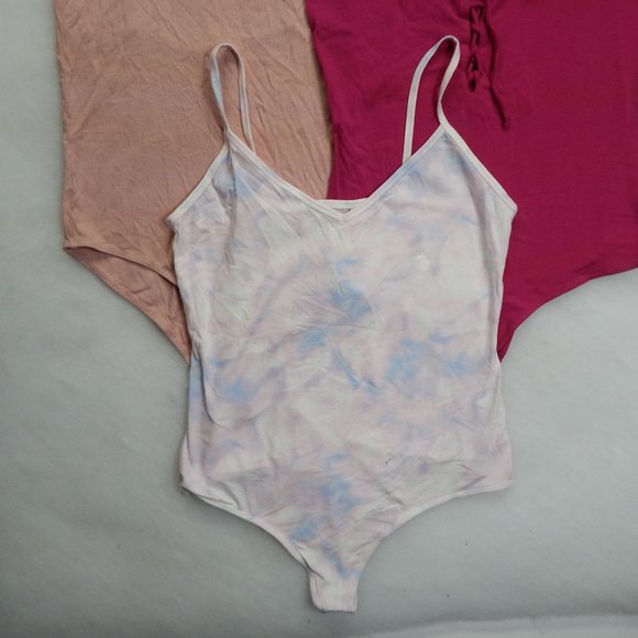PacSun Bodysuits Womens  3 PC Spaghetti Strap  Pink Peach Tie Dye Size L - Picture 3 of 9